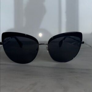 Diff Eyewear Black Cat-Eye Sunglasses with Metallic Accents